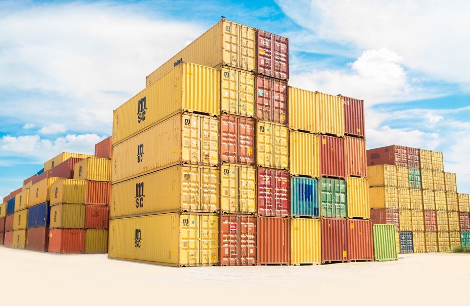 assorted-color filed intermodal containers